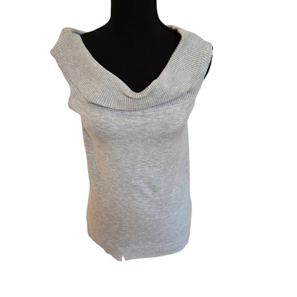 Central Park West New York Womens Sleeveless Fold Over Tank Top Gray Medium
